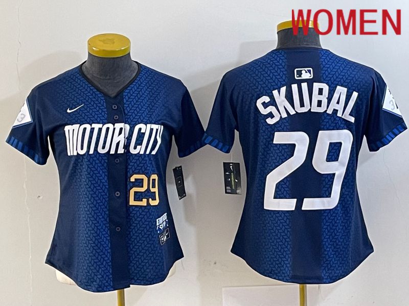 Women Detroit Tigers #29 Skubal Blue City Edition Nike 2024 MLB Jersey style 2->women mlb jersey->Women Jersey
